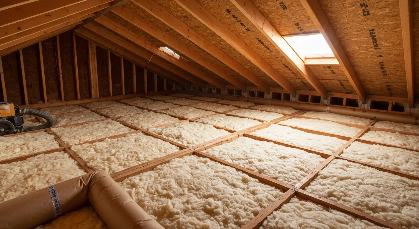 Blown-in insulation in attic space