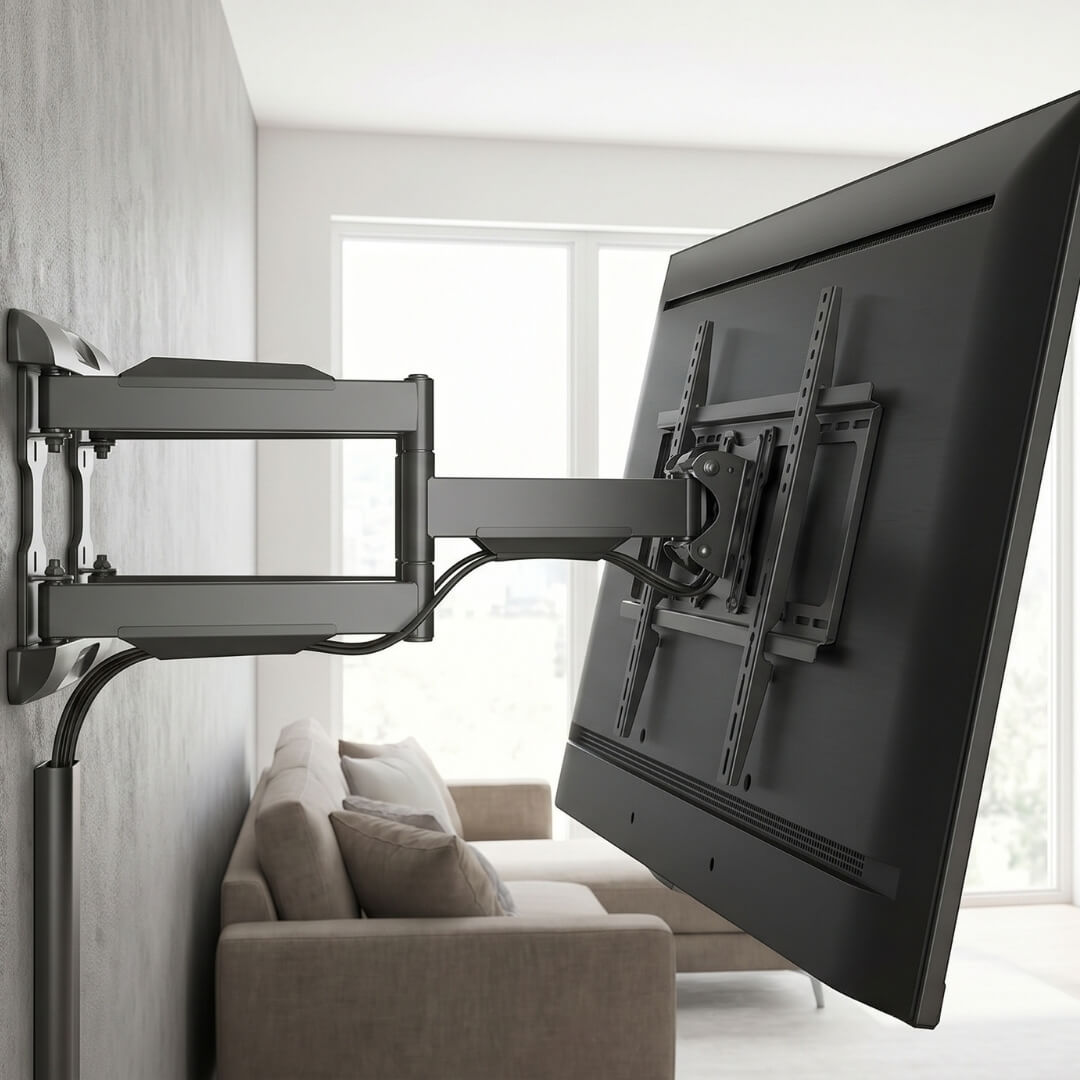 TV mounted on living room wall