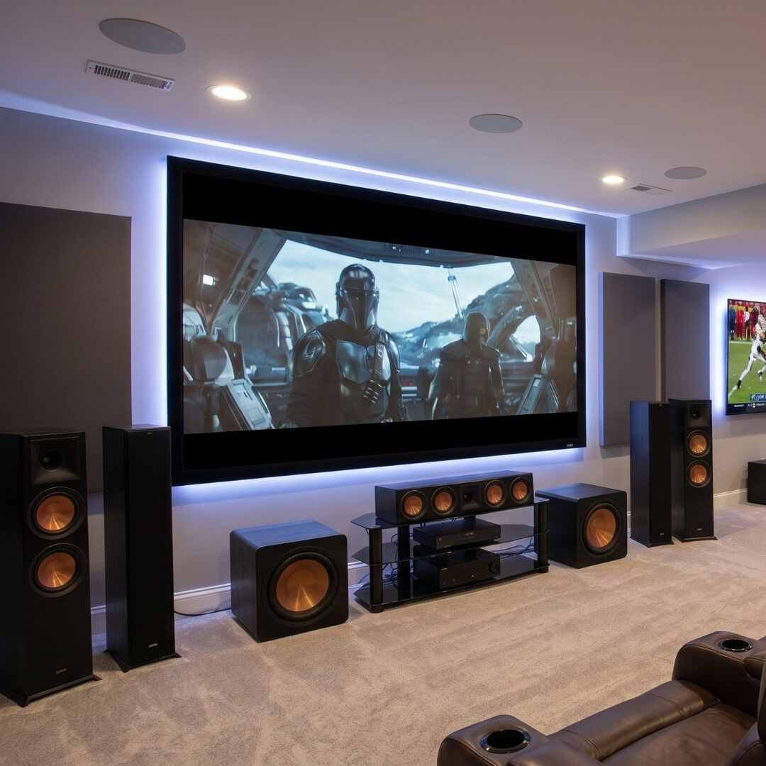 Home theater setup with surround sound