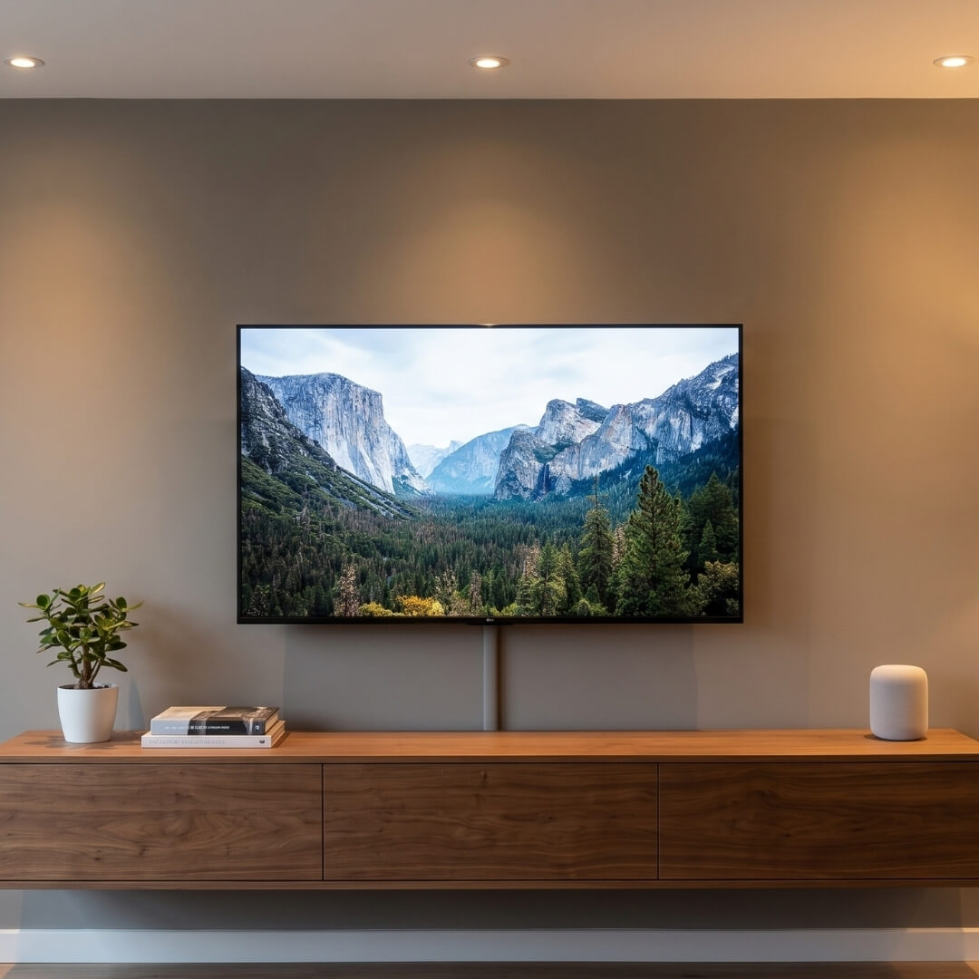 TV professionally mounted on wall in Central NJ living room