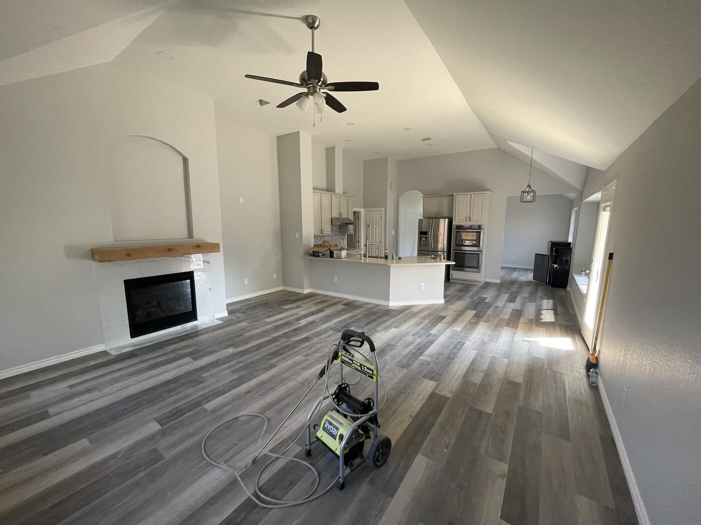 Finished living room in the same home in The Colony after the rebuild