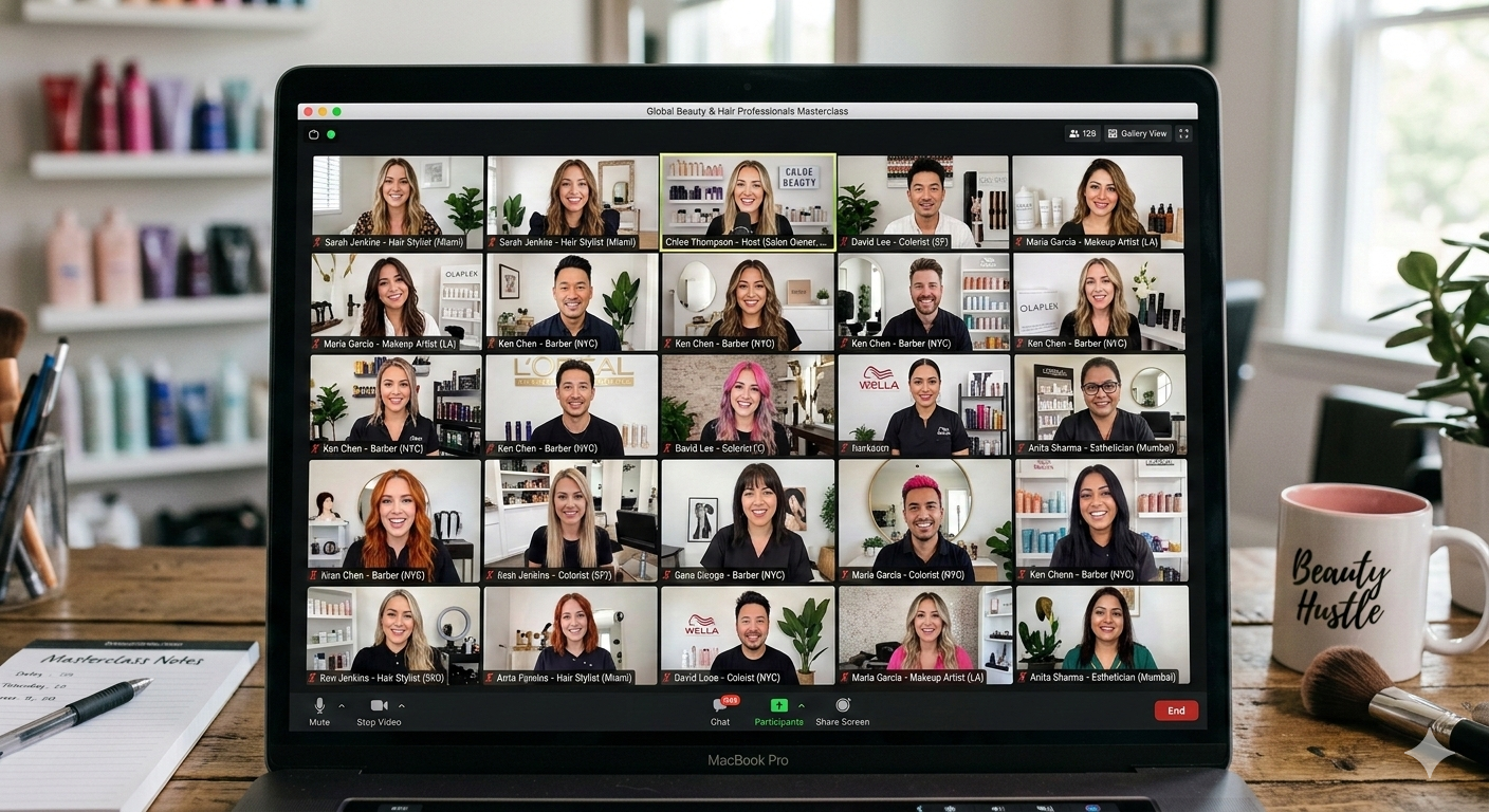Beauty professionals taking part in a live Adelaide Salon Strategies Zoom workshop