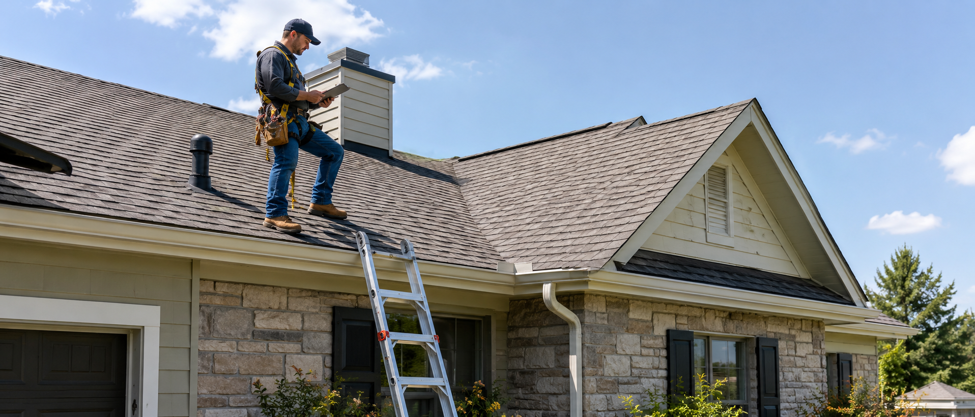 Scarfo Construction & Roofing contractor inspecting a roof for leaks, storm damage, and repair needs in Newberry, SC