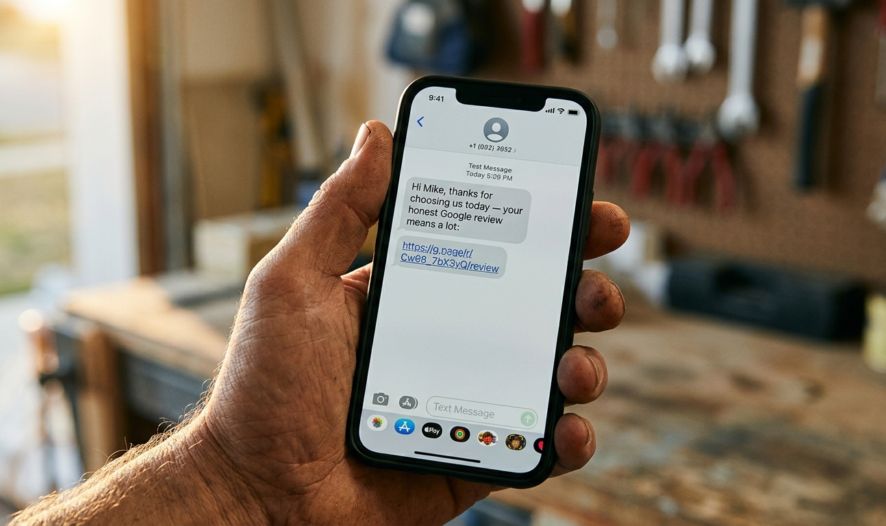 Worker sending a review request from the job site