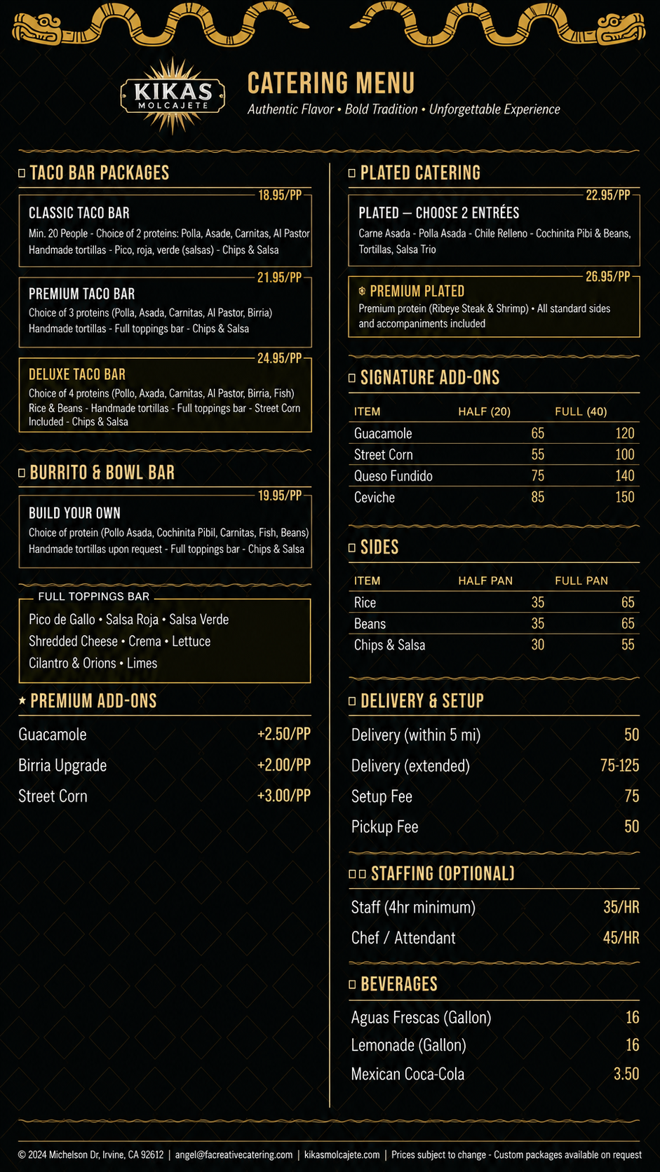 Kikas Molcajete Catering Menu