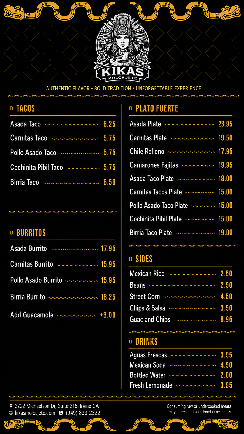 Dine-In Menu
