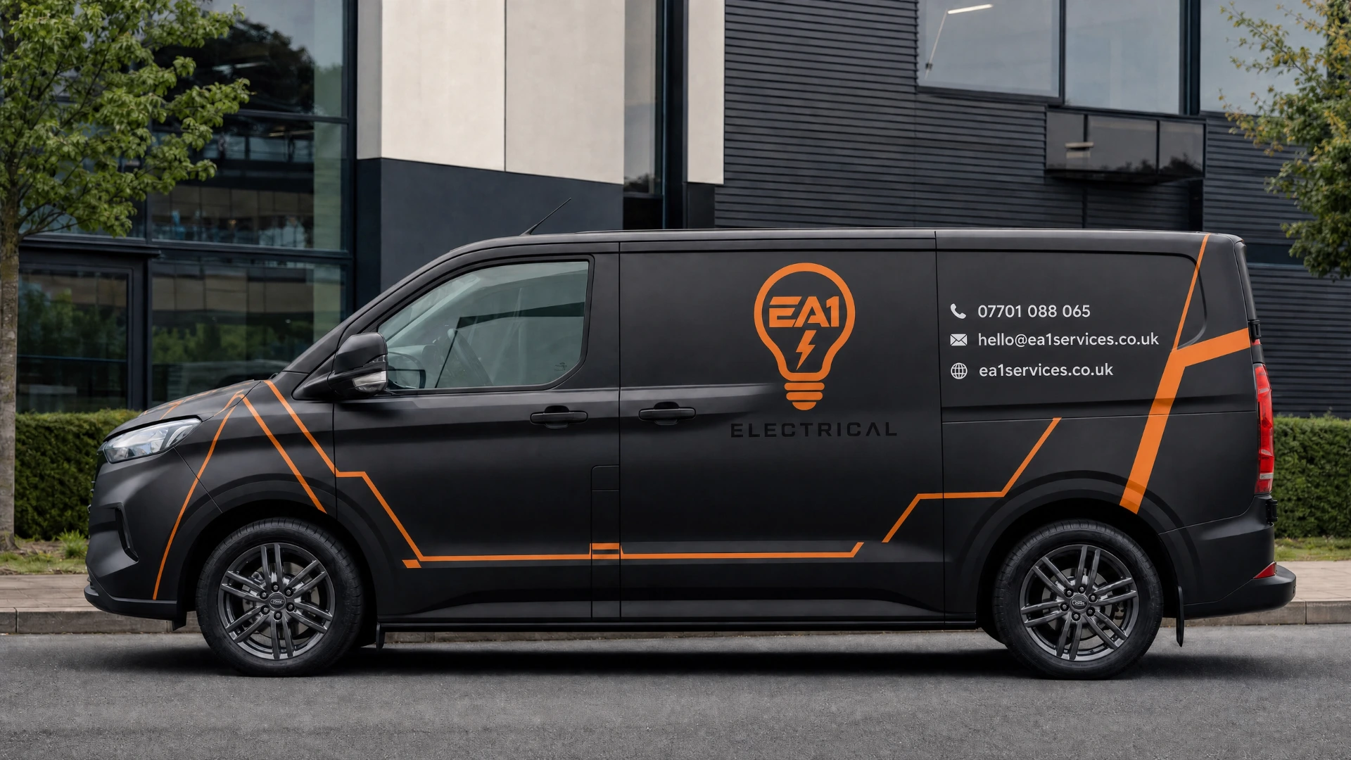 EA1 Services black and orange electrical van, from John’s current website.