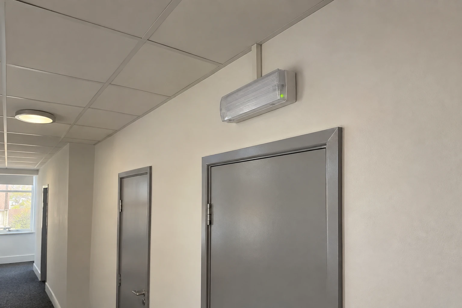 A commercial emergency light fitting.