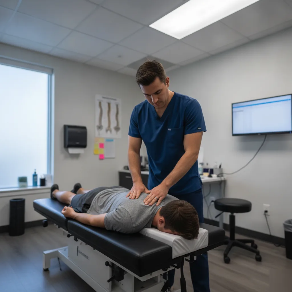 Chiropractor performing a spinal adjustment at Serenity Health & Body in Bradley, IL