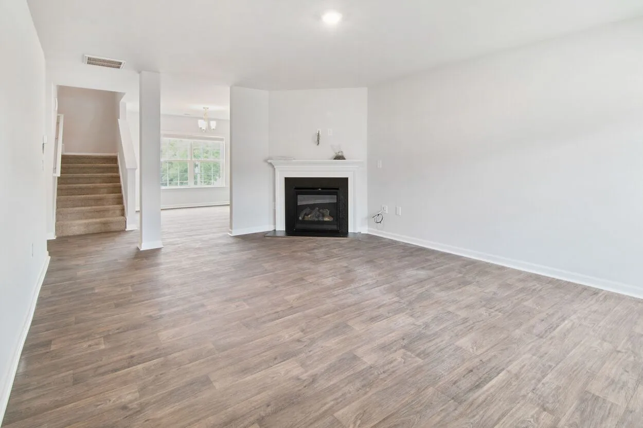 Refinished hardwood flooring in a home renovation