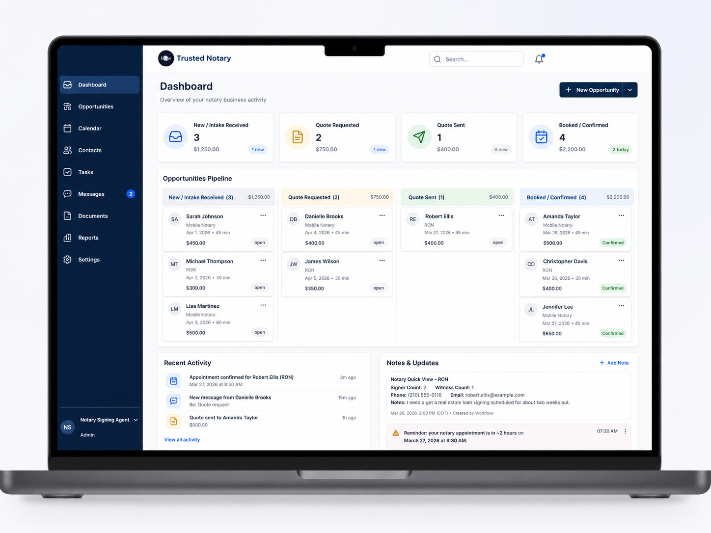 Notary Booking Engine system preview