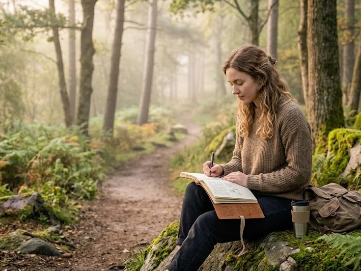 Woman writing quietly in a journal