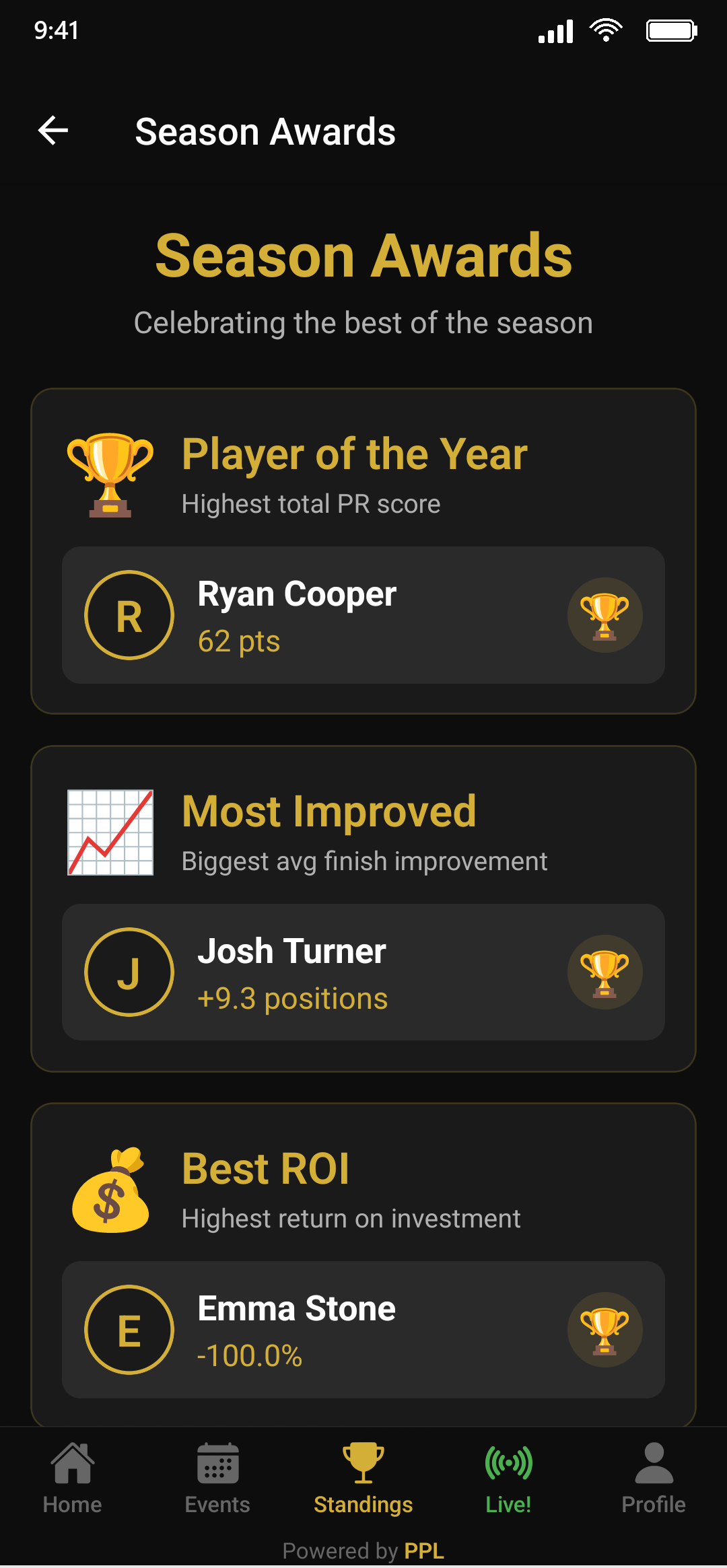 Season awards on a phone