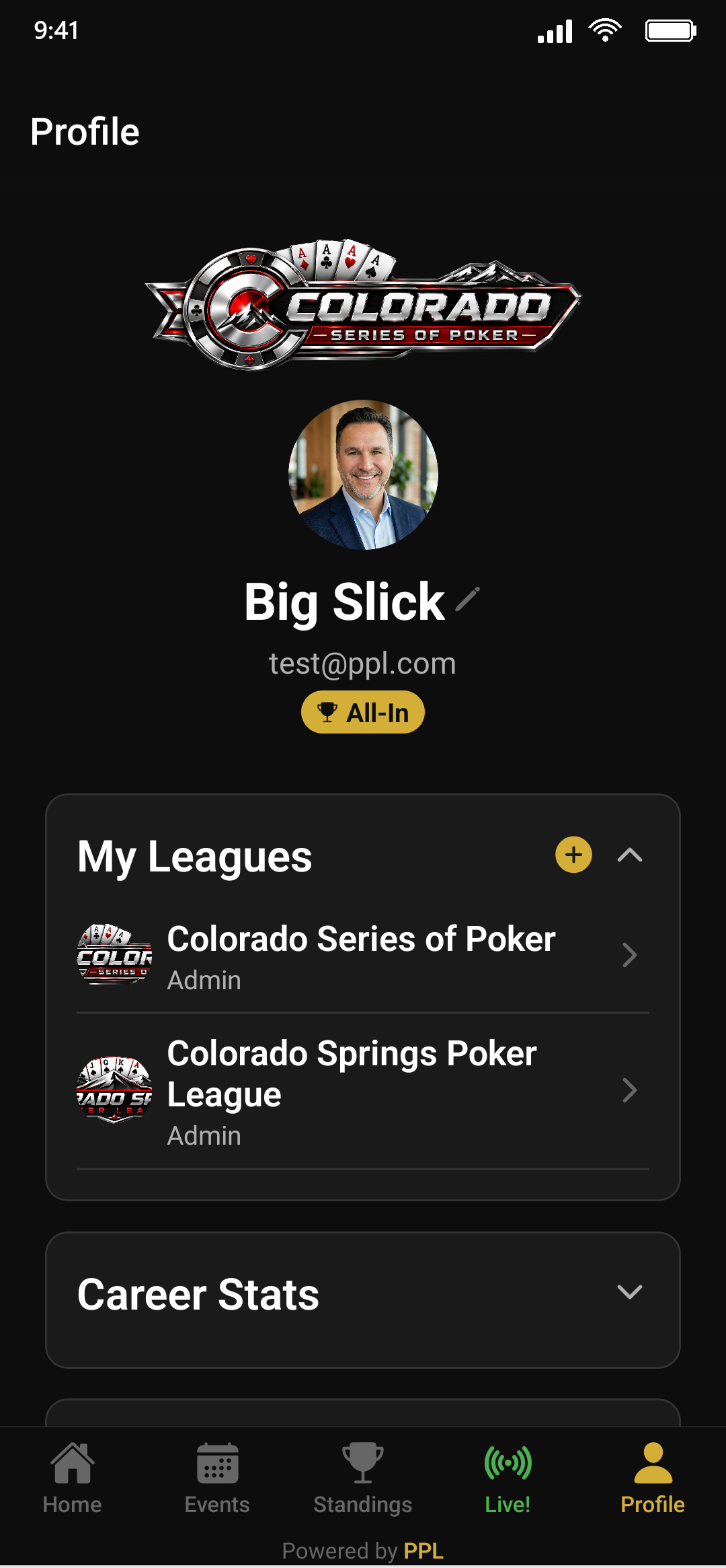 Player profile on a phone