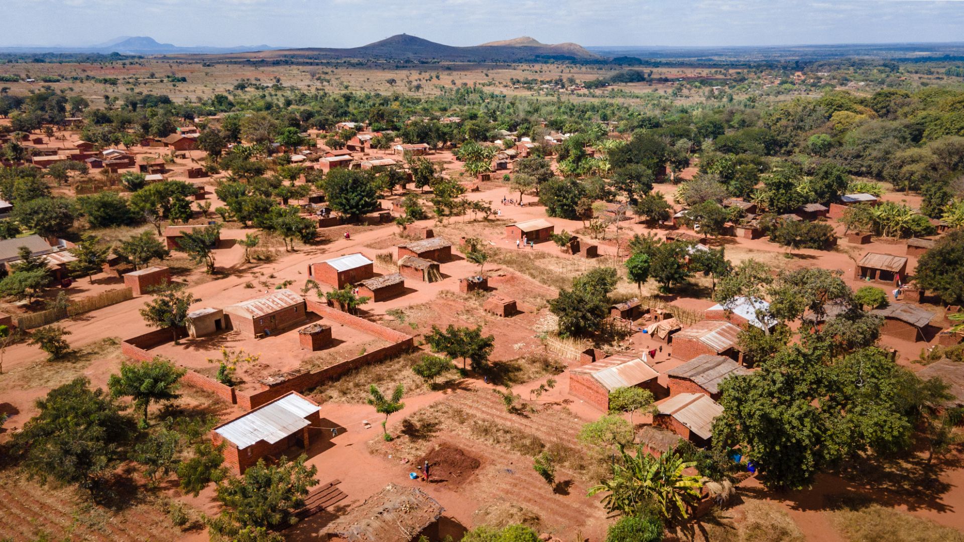 Aerial view of a village in Malawi