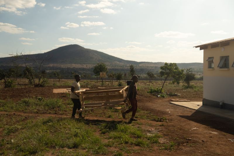 Mission trip team working outside a school in Malawi