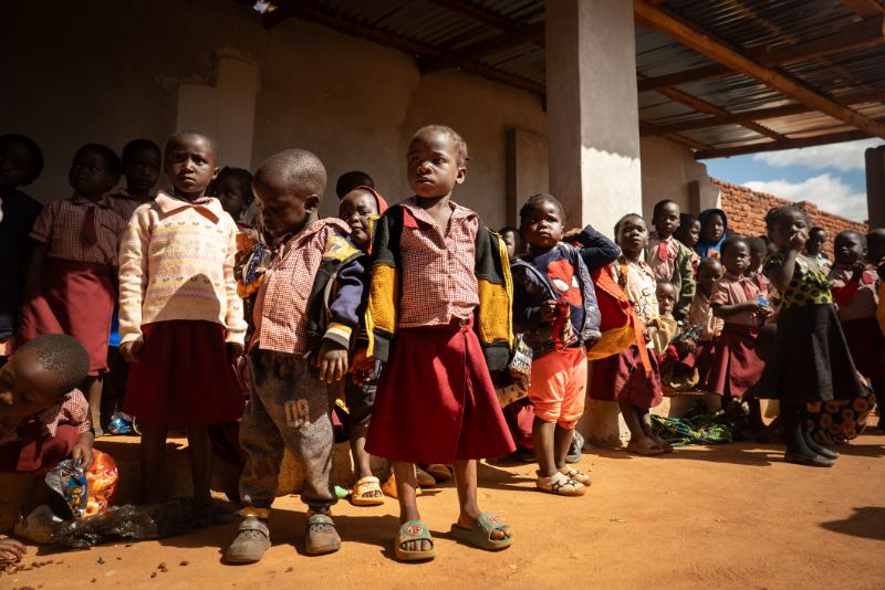 Young students lined up