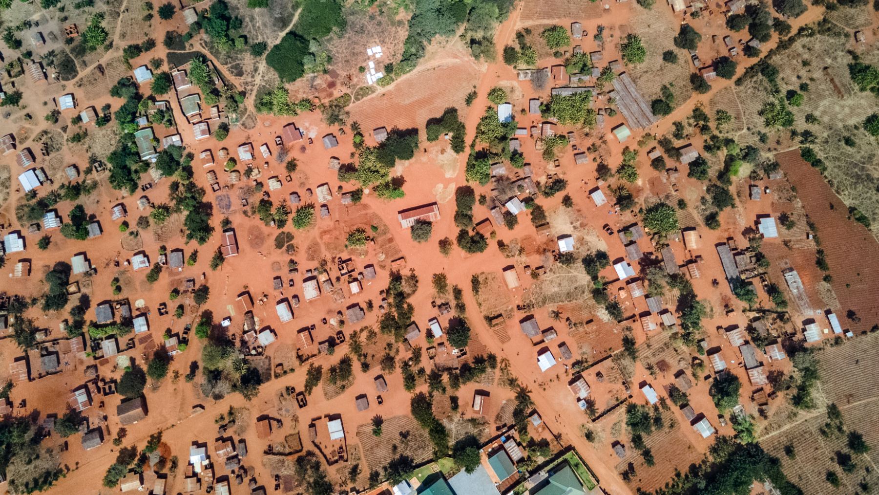 Aerial view of a dense village in Malawi