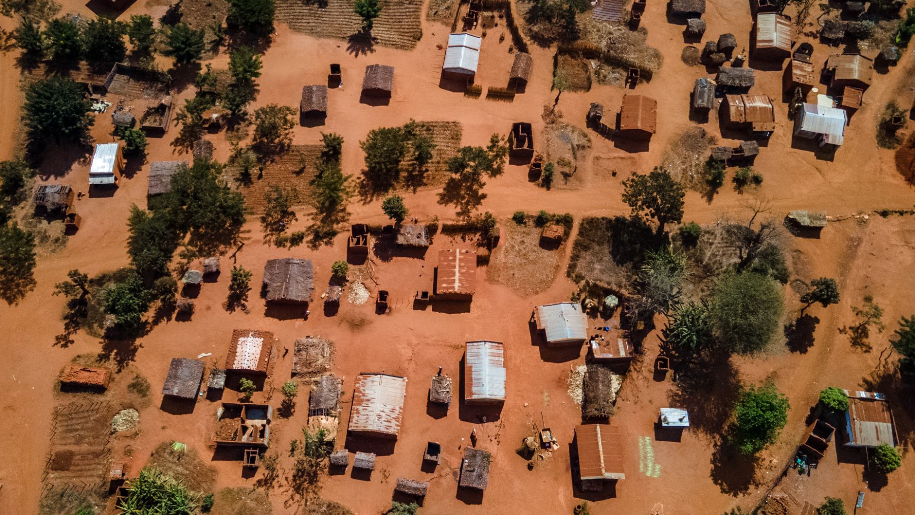 Aerial view of homes in a Malawi village