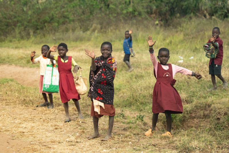 Girls playing in a field