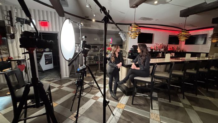 Lighting and camera setup for a restaurant video shoot