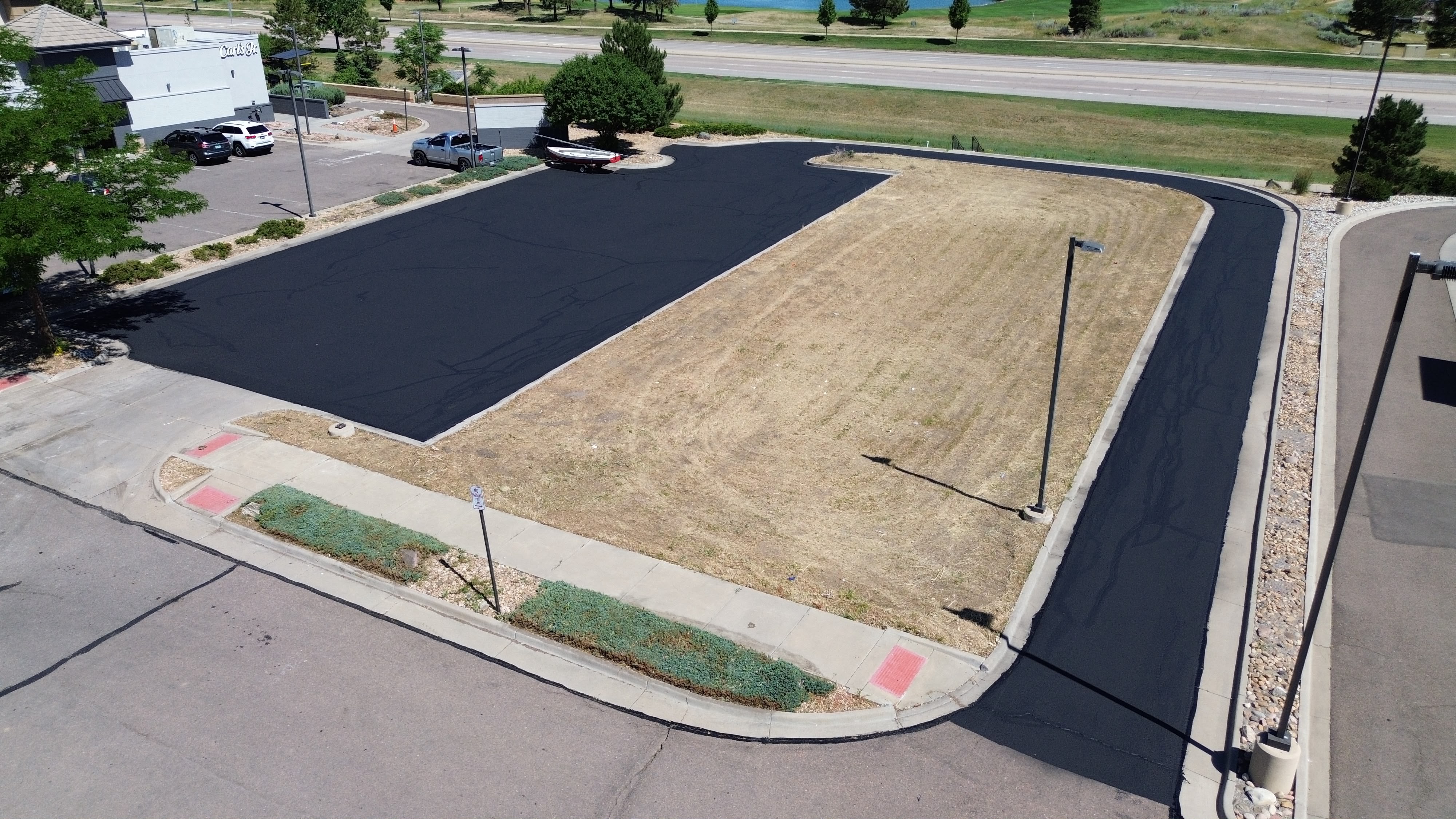 Freshly sealcoated asphalt
