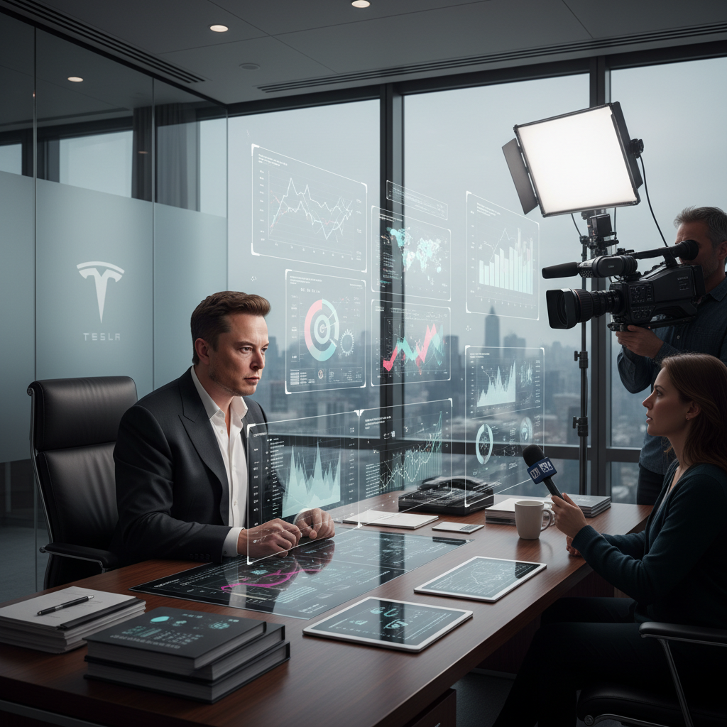 Elon Musk revisando datos de Tesla y presión de mercado