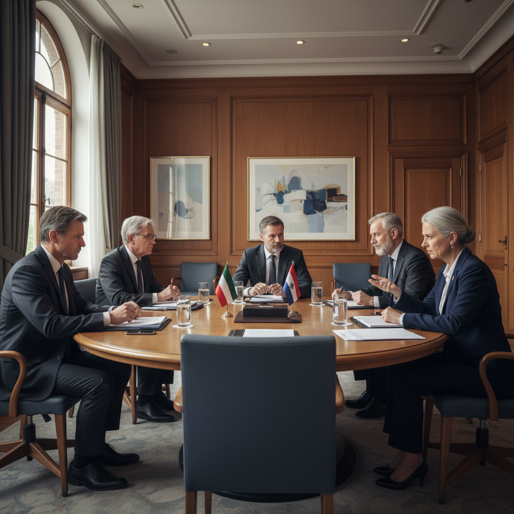 Reunión diplomática en un contexto de negociación internacional