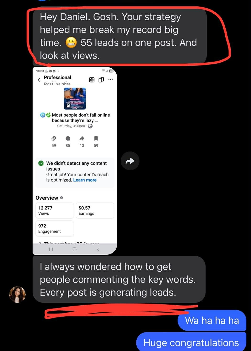 55 leads on one post, every post is generating leads