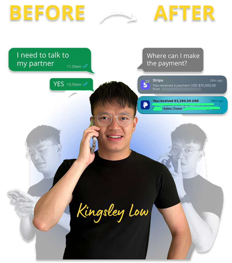 Kingsley Low is holding a phone