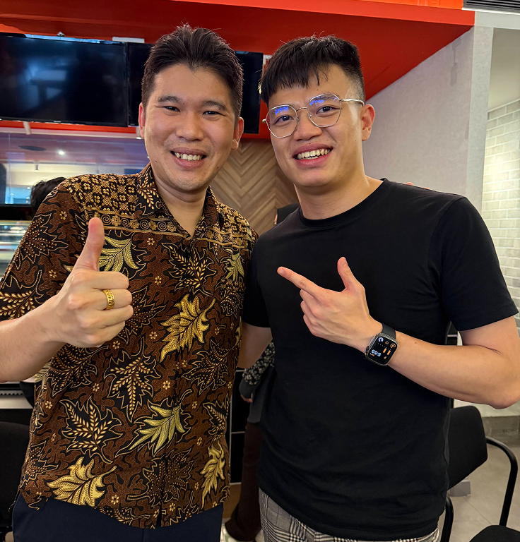 Kingsley Low with Michael Teoh smiling together