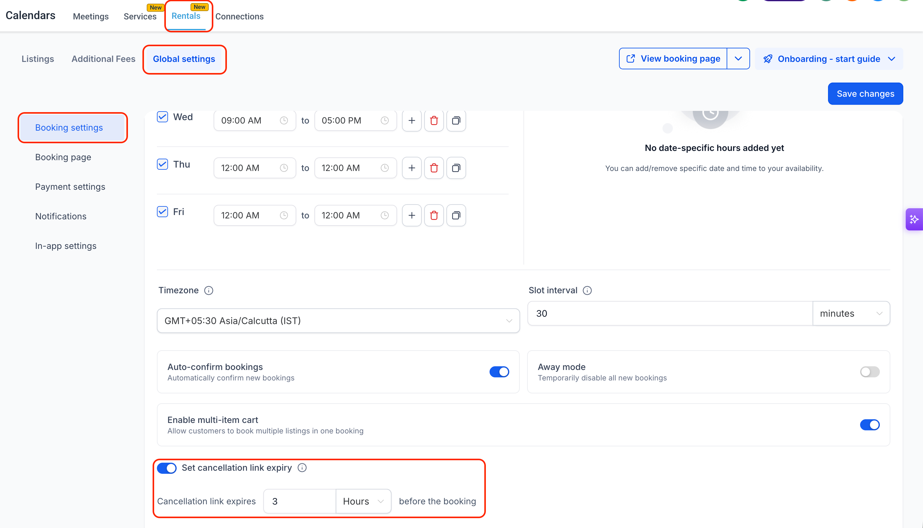 A rental booking cancellation page with an optional reason field