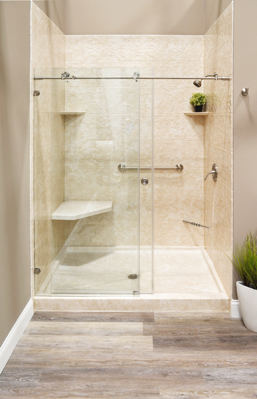 Infinity Premiere Services walk-in shower replacement Northwest Ohio - modern bathroom remodel in Toledo, Perrysburg, and surrounding areas