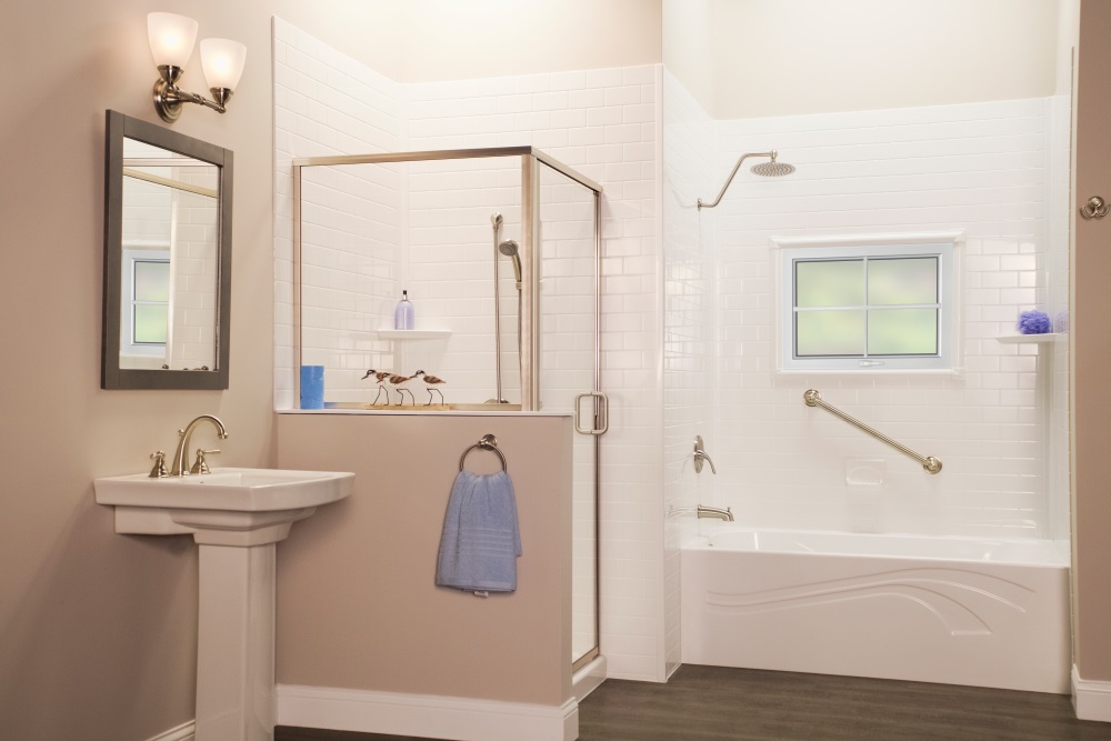 Infinity Premiere Services tub replacement in Northwest Ohio - modern bathroom with new bathtub and shower installation in Toledo, Perrysburg, and Oregon