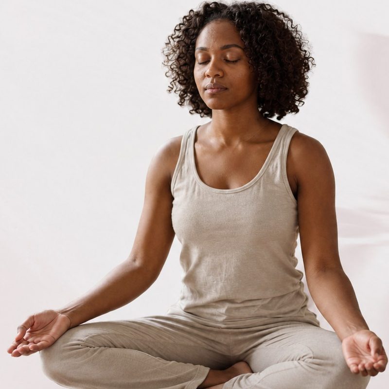Woman meditating with her eyes closed, for the Codependency Release Meditation