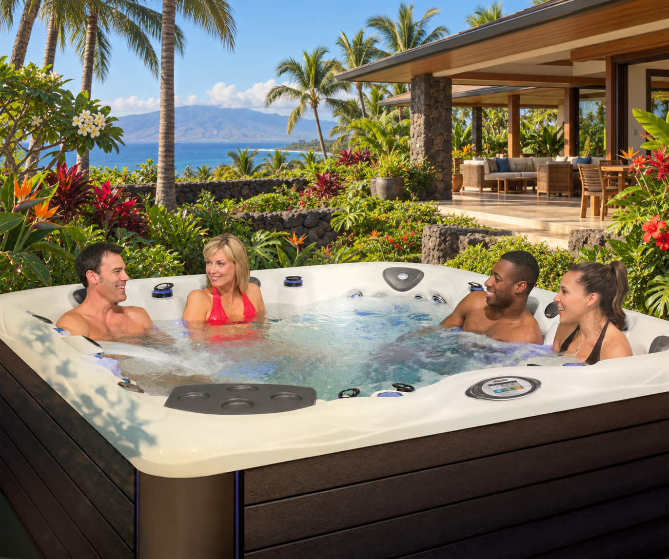 Family and friends enjoying a Master Spas hot tub