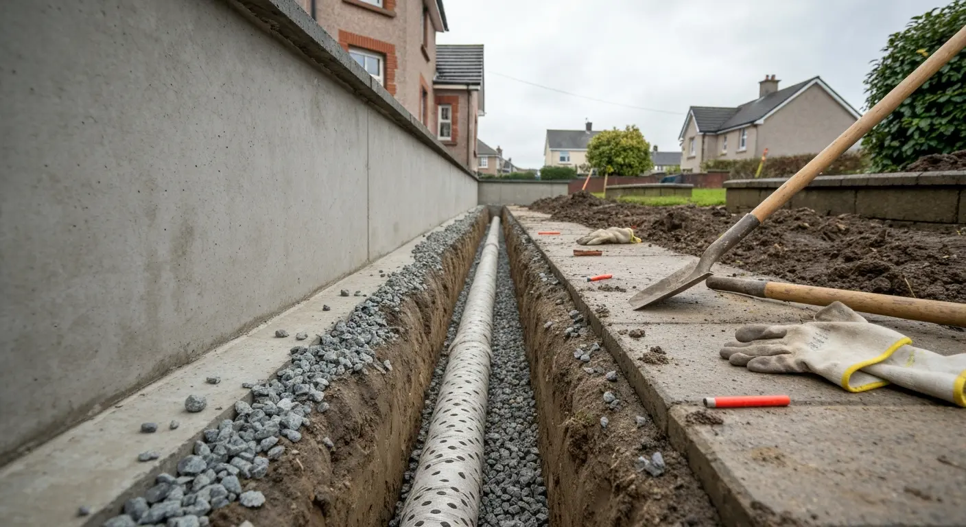 Foundation french drain installation