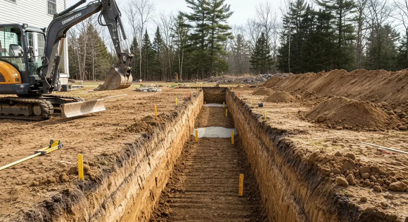 Septic system installation excavation