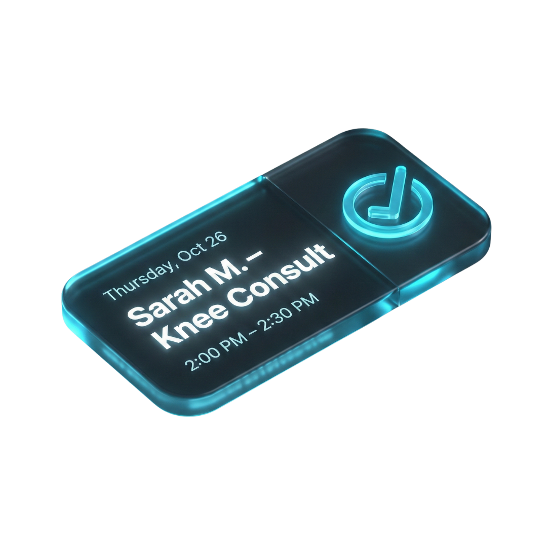 Appointment card showing scheduled appointment details