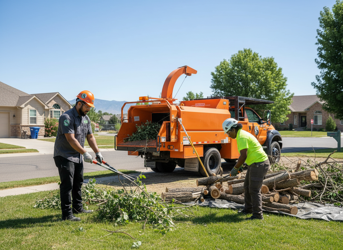 Professional tree removal equipment and crew working on tree removal in Ogden, Utah