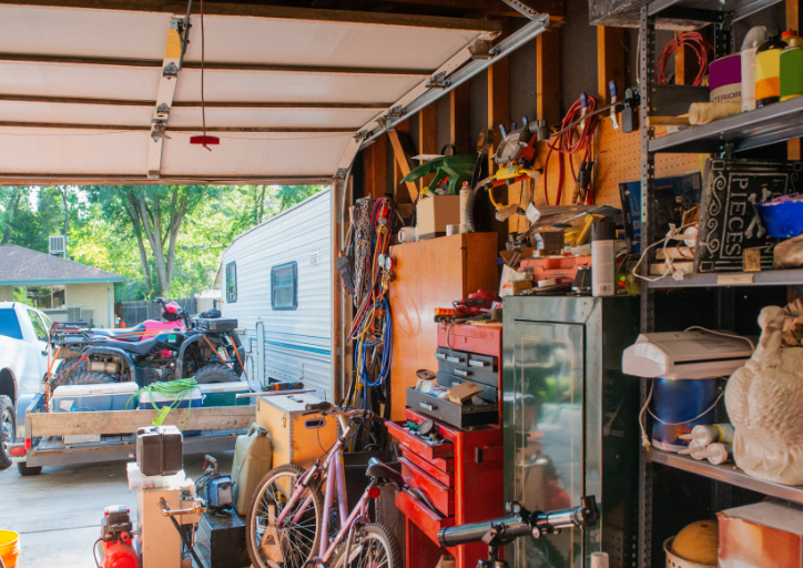 How to get unstuck with decluttering is hard when you are overwhelmed like this messy garage.