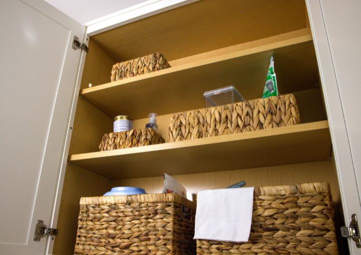 Organizing bins in a laundry room