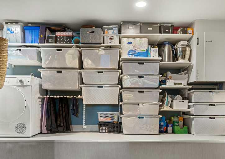 Organizing bins in a garage
