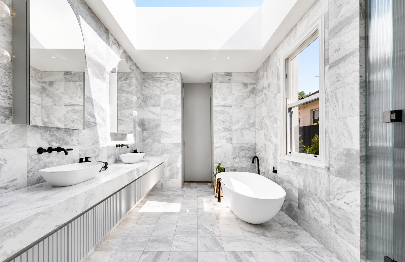 Ensuites bathroom with custom vanity and lighting