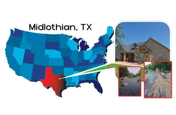 Map of RSR Roofing and Remodeling INC coverage area in Midlothian, TX