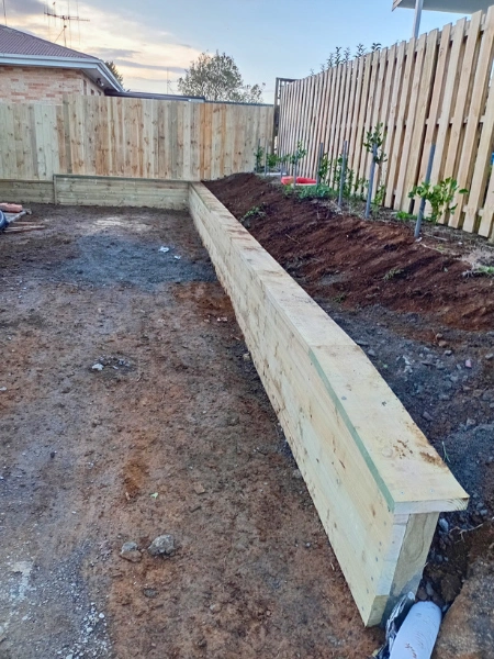 Timber sleeper retaining wall in Hamilton landscaping