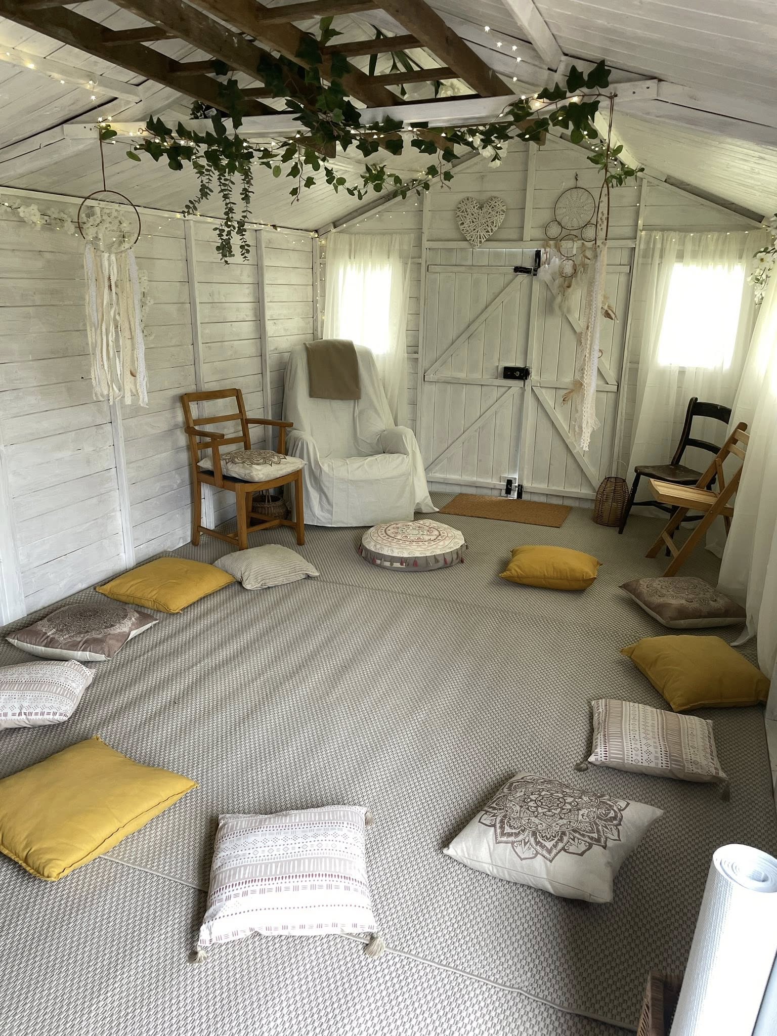 Inside the retreat space, set for breathwork