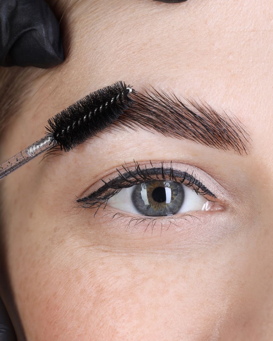 Brow lamination with threading and tint