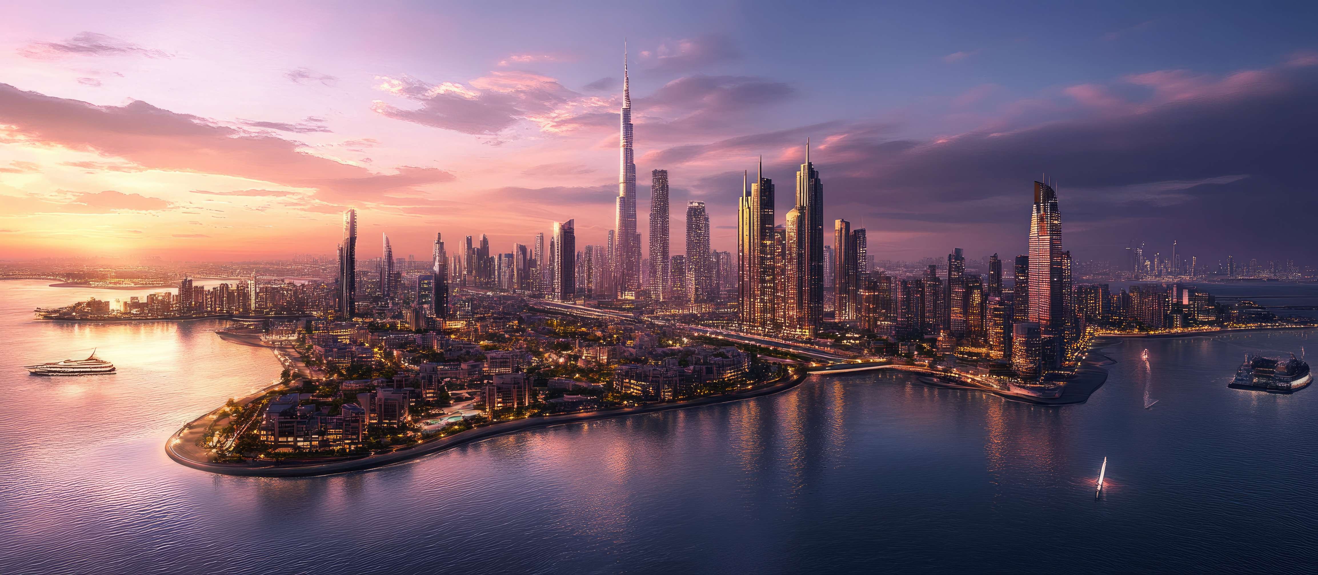 Dubai Sunset Skyline with Burj Khalifa - UAE Golden Visa 10-Year Residency