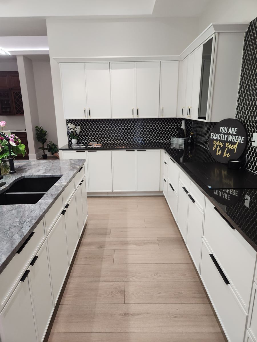 Slim shaker alabaster galley kitchen